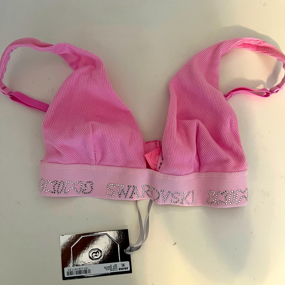 SKIMS X SWAROVSKI BRAND NEW LIMITED EDITION Cotton Rib Plunge Bralette, XS